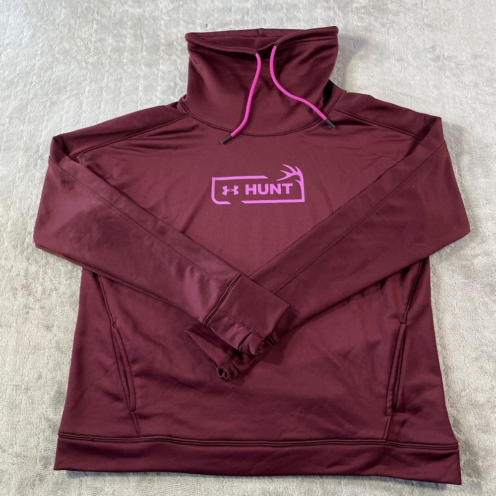 Under Armour Sweatshirt Pullover Women XL Red Cowl Neck Hunt Performance Outdoor